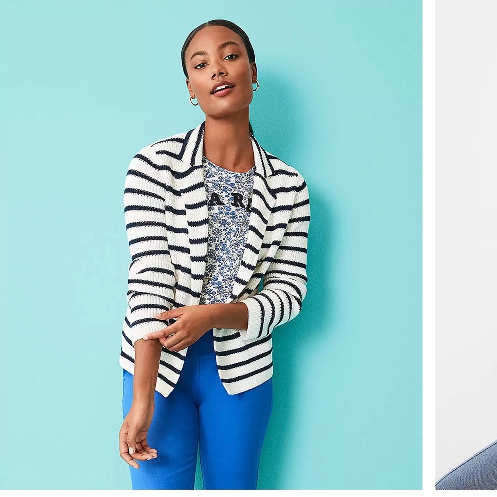 NWT Loft XS Stripe Ribbed Double Breasted Sweater Jacket - Picture 4 of 9